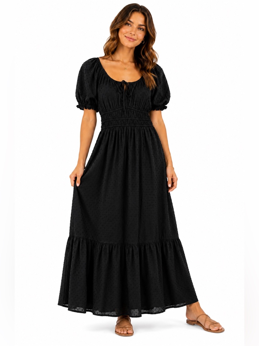 And Now This Cottagecore Black prairie Smocked romantic Waist Maxi Dress Large